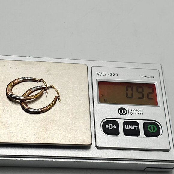 14K Gold-Bonded Sterling Silver Tri-Tone Twist Oval Hoop Earrings - Picture 5 of 5